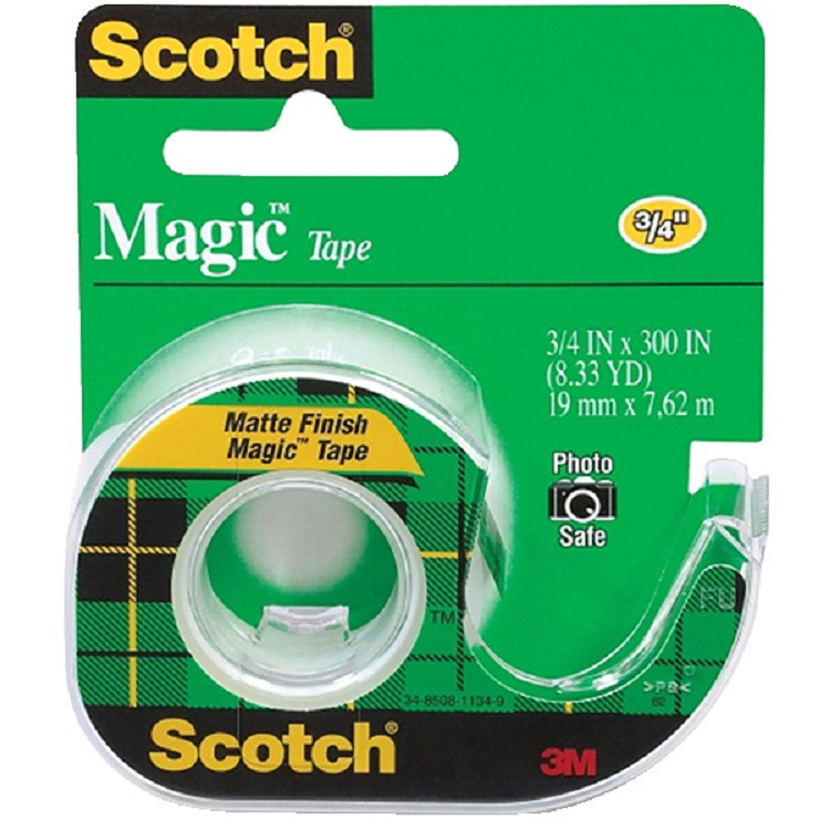 Scotch 040470 Magic Photo-safe Writable Self-adhesive Invisible Tape With Dispenser, 0.75 X 300 In, Matte Clear