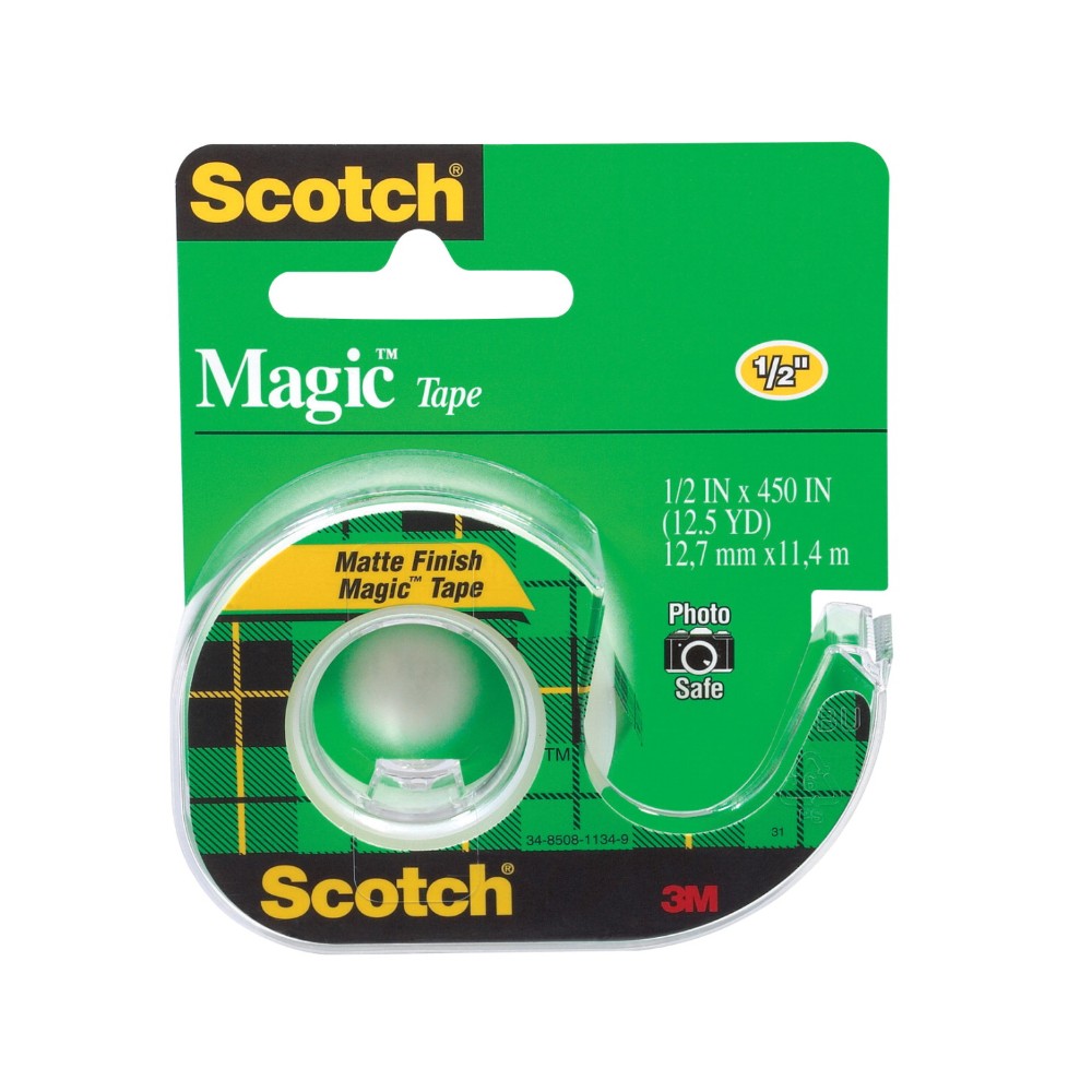 Scotch 040647 Photo-safe Writable Self-adhesive Invisible Tape With Dispenser, 0.5 X 450 In, Matte Clear