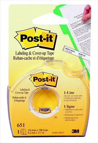 Sticky Note 040734 Removable Labeling And Cover-up Tape, 1 W X 700 L In. - Opaque White