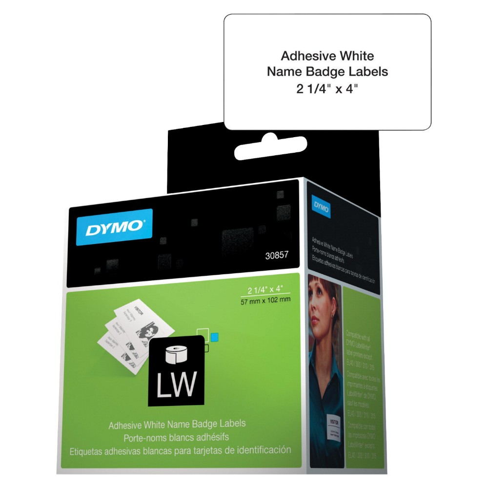 075966 Label Writer 400 Turbo Paper Rectangle Self-Adhesive Name Badge Label - 2.25 x 4 In. - White, Pack 250