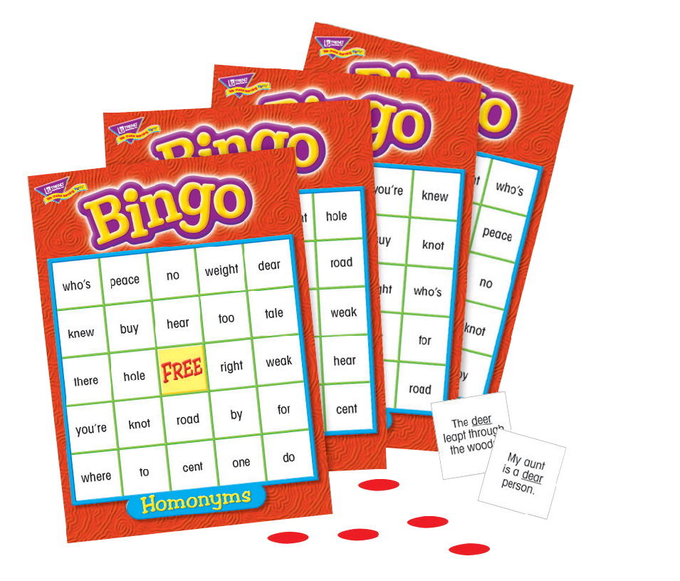 076203 Homophones Bingo Game, Set Includes 36 Cards, 700 Markers, Caller Card