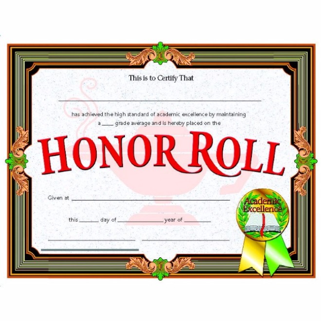 078285 Honor Roll Certificate, 8.5 X 11 In. - Pack 30