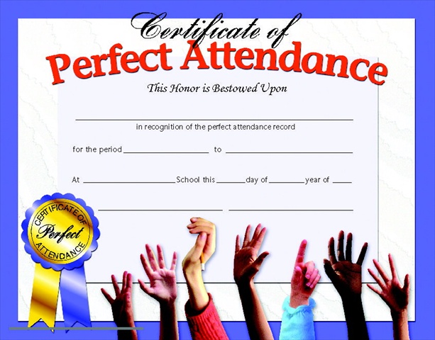 078286 Perfect Attendance Certificate, 8.5 X 11 In. - Pack 30