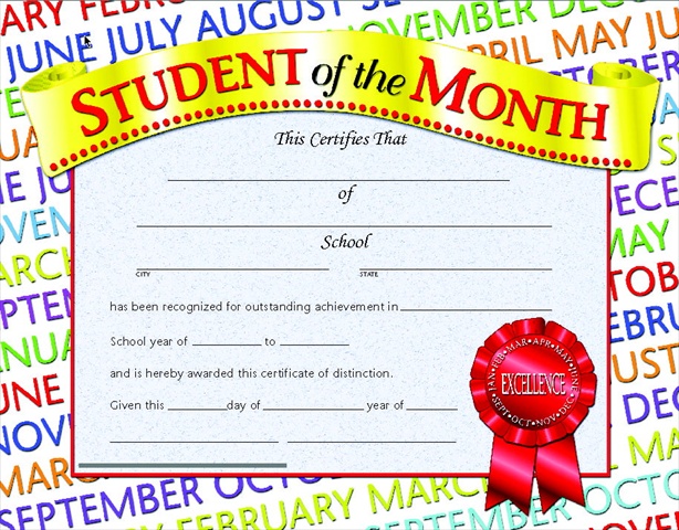 078289 Student Of The Month Certificate, 8.5 X 11 In. - Pack 30