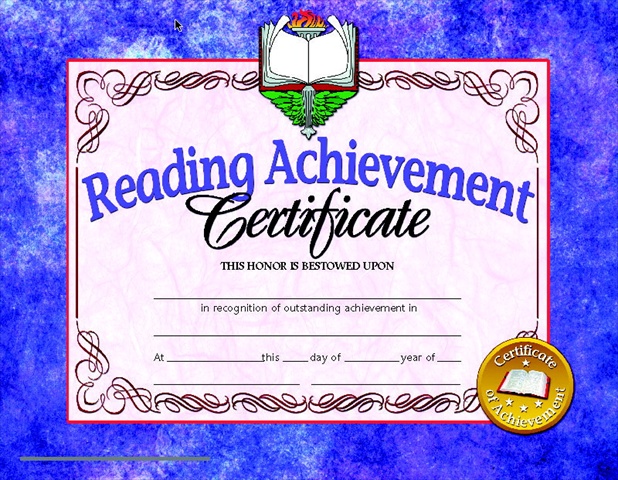 078296 Reading Achievement Certificate, 8.5 X 11 In. - Pack 30
