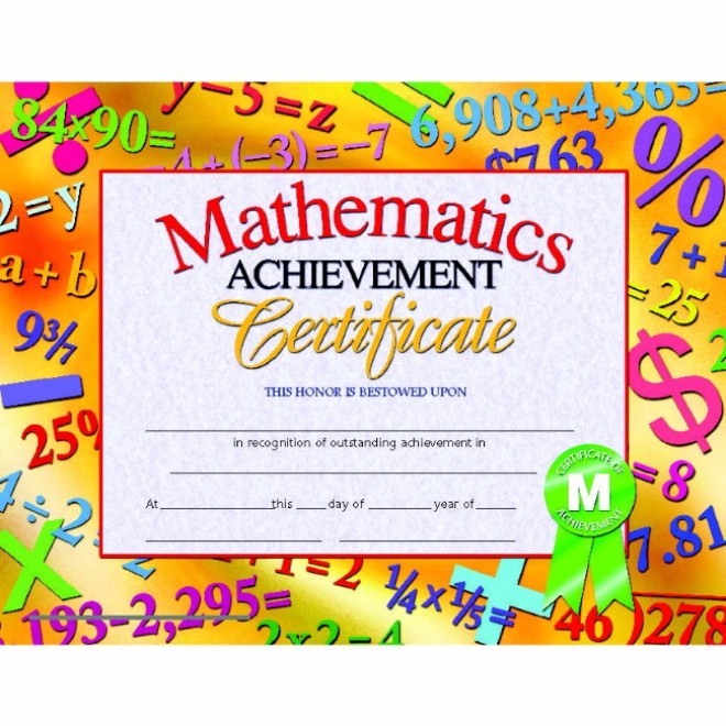 078298 Math Achievement Certificate, 8.5 X 11 In. - Pack 30
