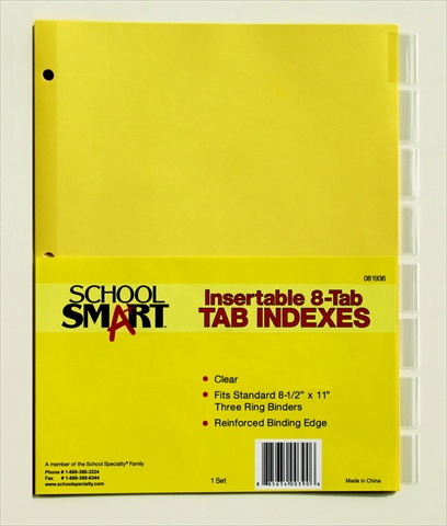081936 Paper Plastic Heavy Duty Insertable Reinforced Index Tab, 3-hole Punch, Clear & Yellow, Pack 8