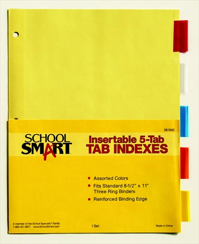 081940 Paper Plastic Heavy Duty Insertable Reinforced Index Tab, Pack 5