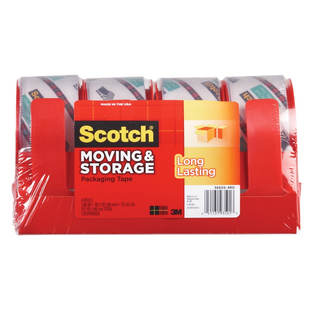 Scotch 086380 1.88 In. X 38.2 Yd. Moving And Storage Tape With Dispenser, Pack - 4