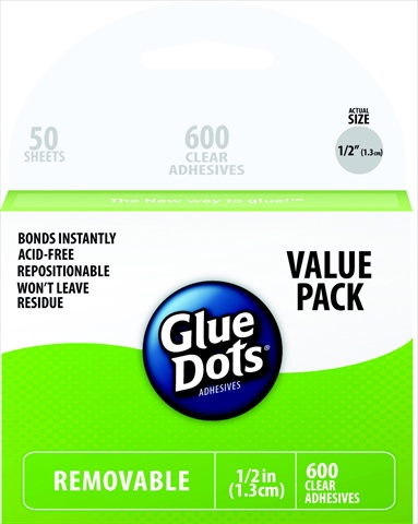 091233 Non-toxic Removable Glue Dot Value Pack, 0.5 In. - Clear, Pack - 600