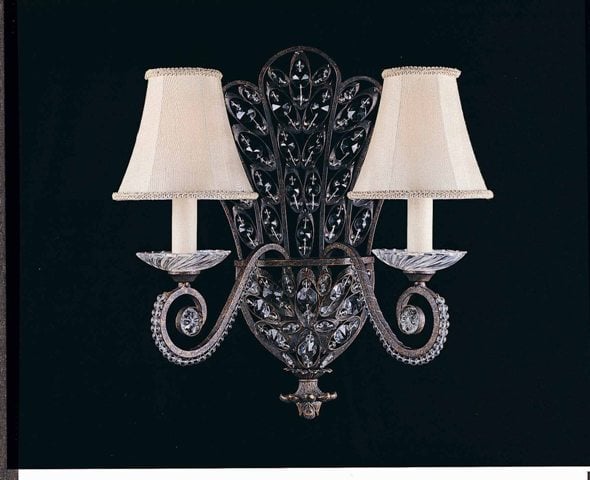 1004-00-02 Series 1004 Sconce, Bronze Finish With A Gold & Silver Wash And Silk Shades.