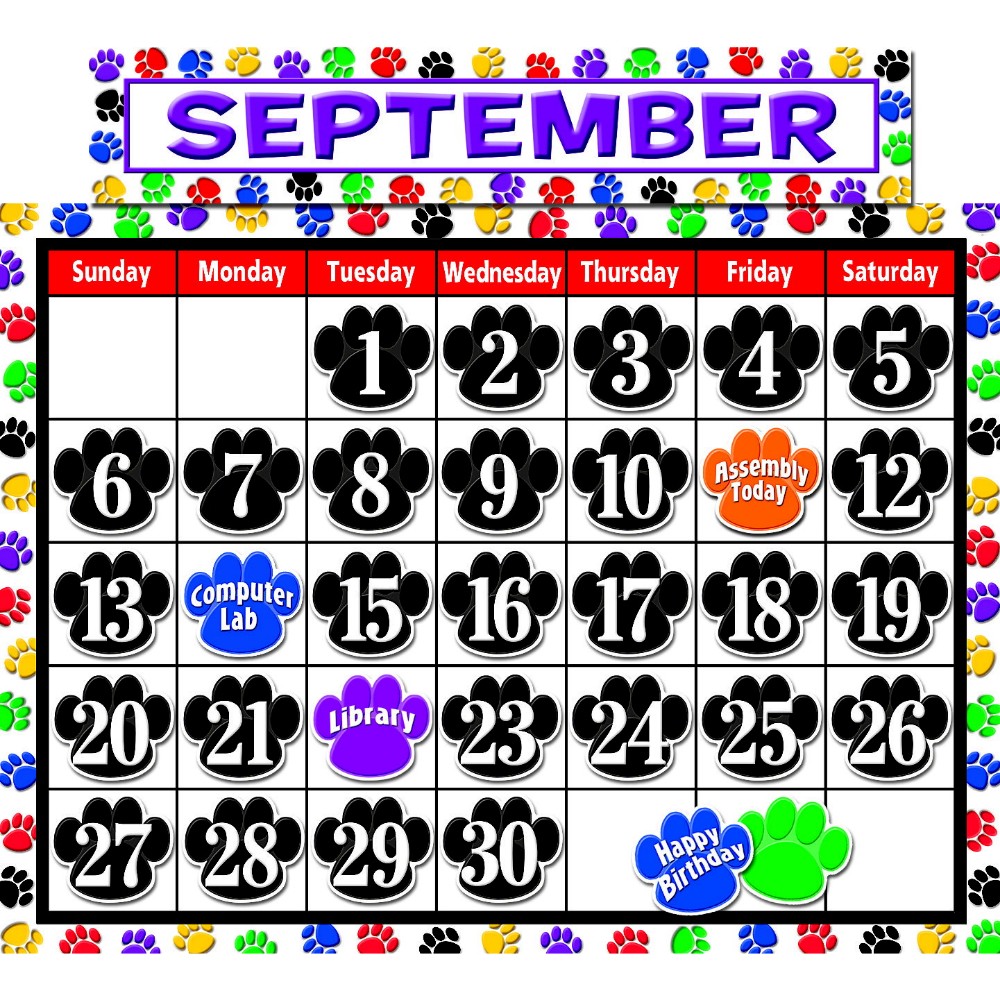 Colorful Paw Prints Calendar Bulletin Board Display Set, Set - 68