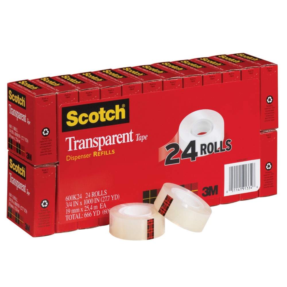 Scotch 600 Multi-purpose Photo-safe Self-adhesive Tape With 1 In. Core, Pack 24