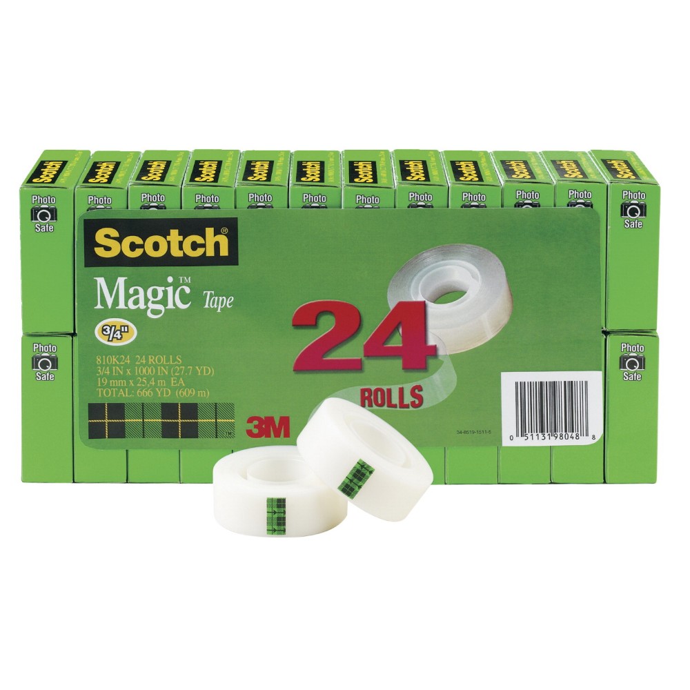 Scotch 810 Magic Photo-safe Writable Self-adhesive Invisible Tape With 1 In. Core - .75 X 1000 In., Pack 24