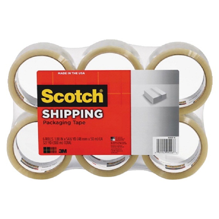 Scotch Commercial Grade Light Duty Lightweight Box Sealing Shipping Tape, Pack 6