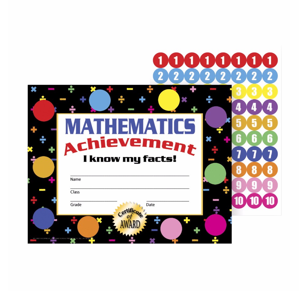 Mathematics Achievement Stick-to-it Award Certificate