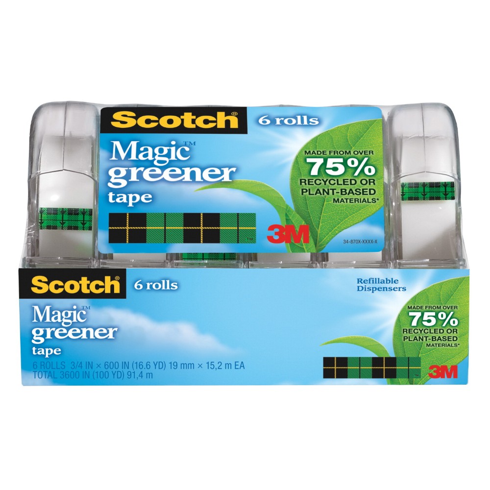Scotch Magic Self Adhesive Visible Greener Tape, 0.75 X 600 In., Pack Of 6