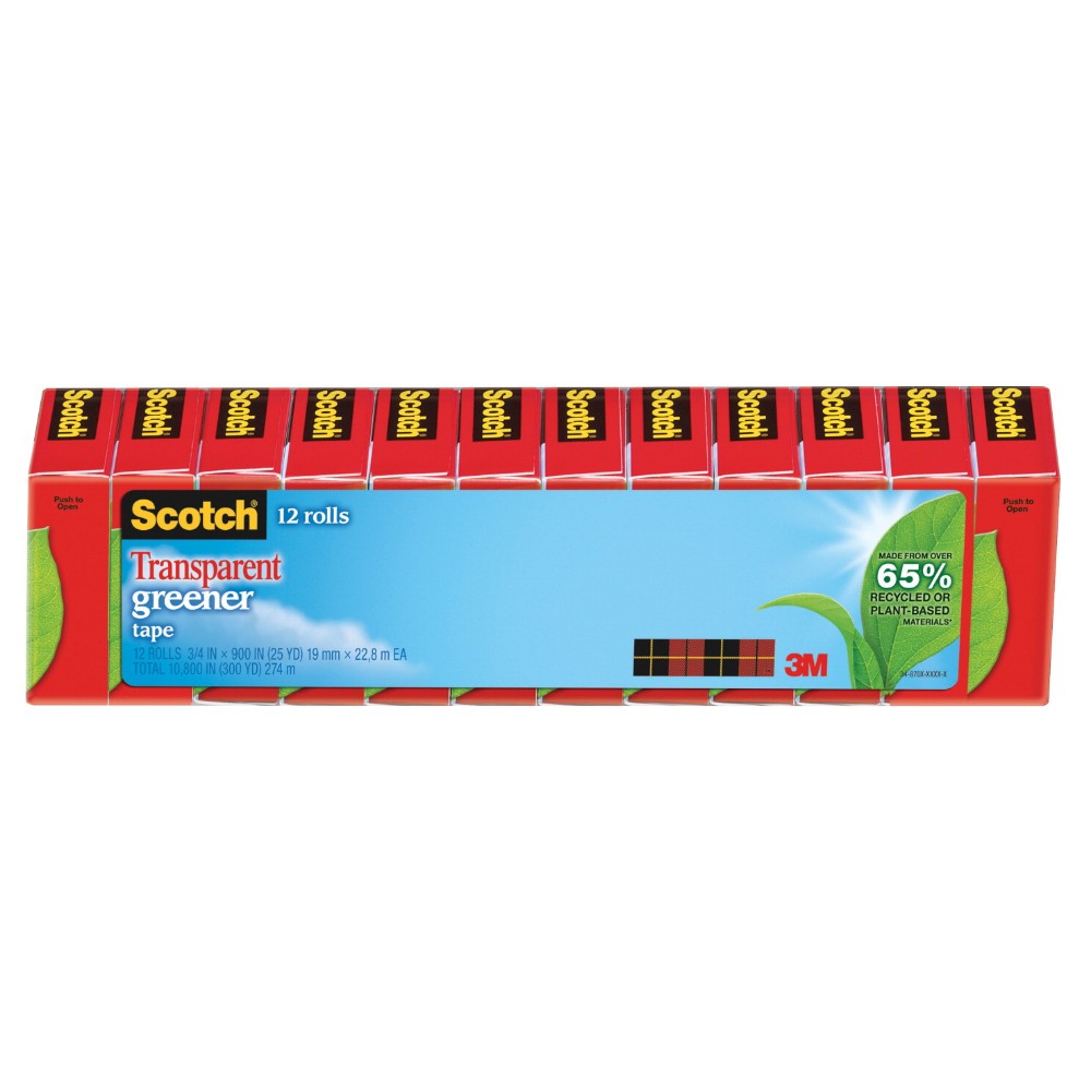 Scotch Self Adhesive Greener Tape, 0.75 W X 900 L In., Pack Of 12