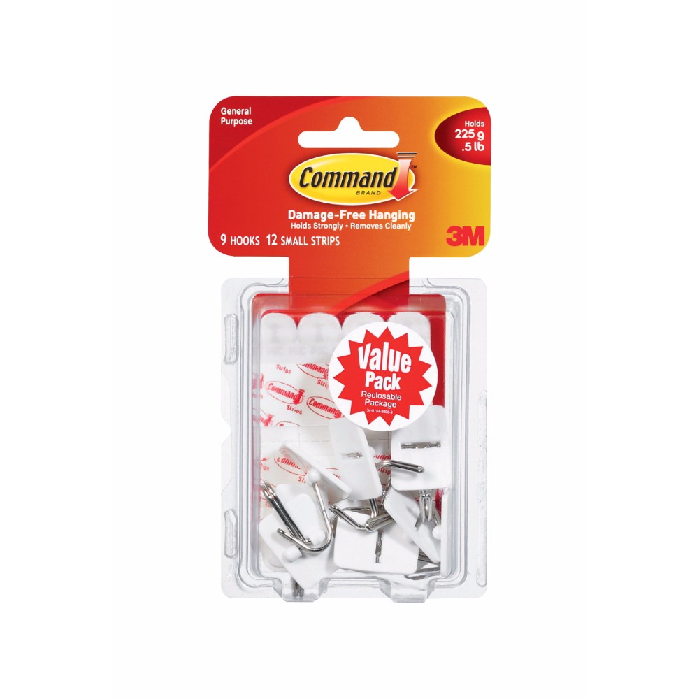 Reusable Adhesive Wire Hook Value Pack With Removable Adhesive Strip, Pack Of 21