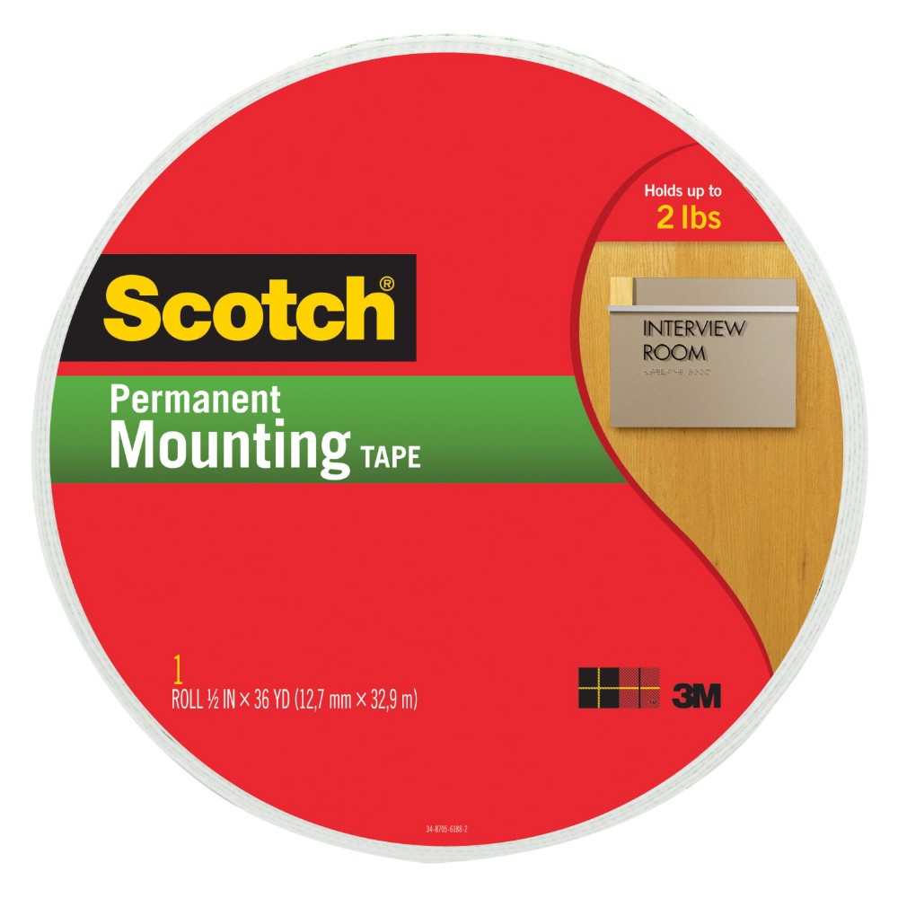 Scotch Double Sided Permanent Mounting Tape, White, 0.75 In. X 38 Yd.