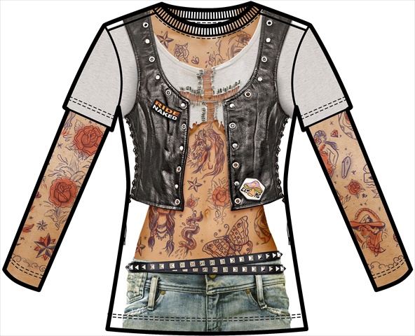 F122156 Shirts Ladies Tattoo With Mesh Sleeves - Small