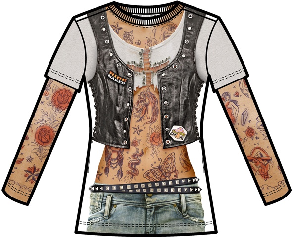 F122156 Shirts Ladies Tattoo With Mesh Sleeves - Extra Large