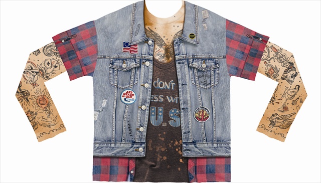 F122023 Shirts Mens Tattoo Jean Vest - Large