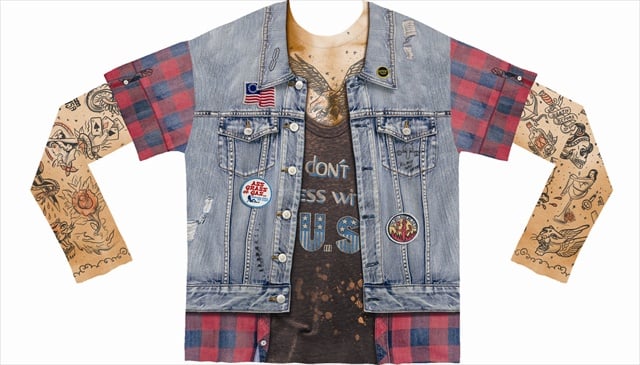 F122023 Shirts Mens Tattoo Jean Vest - Extra Large