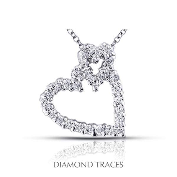 0.31 Carat Total Natural Diamonds 14k White Gold Prong Setting Heart Shape Fashion Pendant
