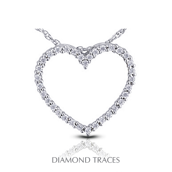 0.54 Carat Total Natural Diamonds 14k White Gold Prong Setting Heart Shape Fashion Pendant