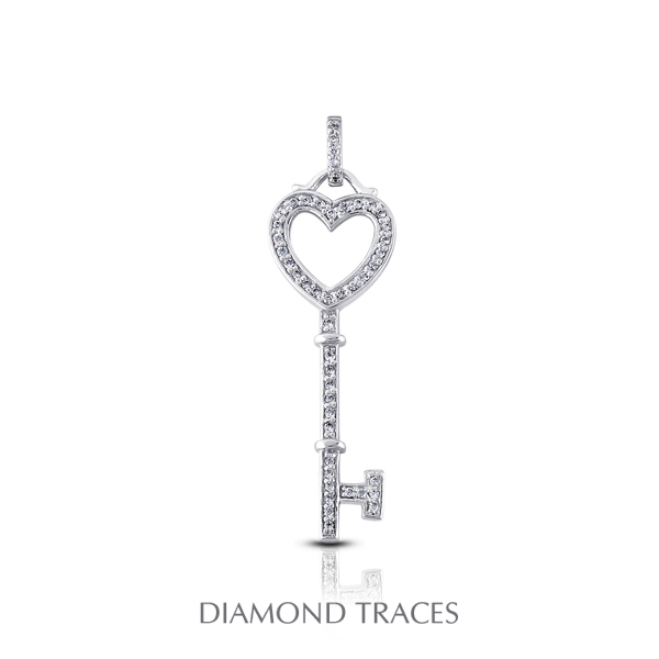 0.37 Carat Total Natural Diamonds 14k White Gold Prong Setting Key Fashion Pendant