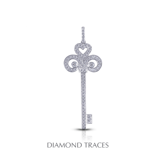 1.33 Carat Total Natural Diamonds 14k White Gold Pave Setting Key Fashion Pendant