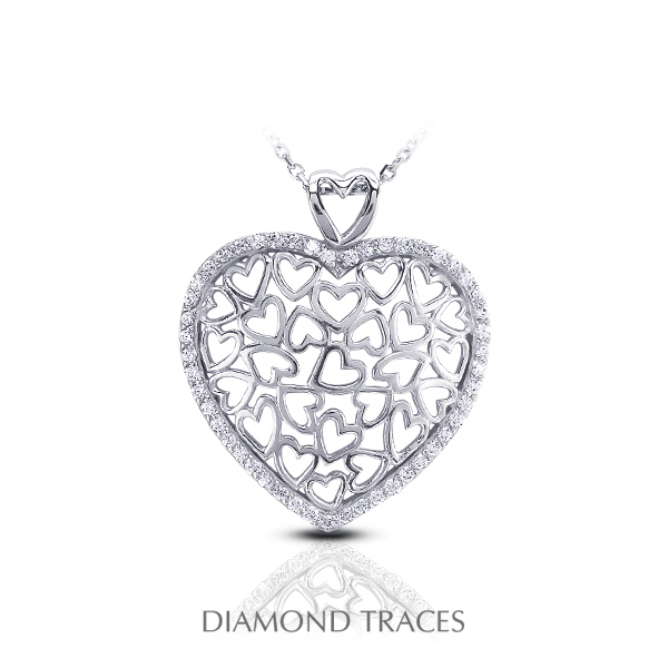 0.45 Carat Total Natural Diamonds 14k White Gold Pave Setting Heart Shape Fashion Pendant