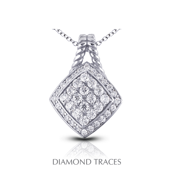 1.47 Carat Total Natural Diamonds 14k White Gold Pave Setting Rhombus Shape With Rope Edging Fashion Pendant