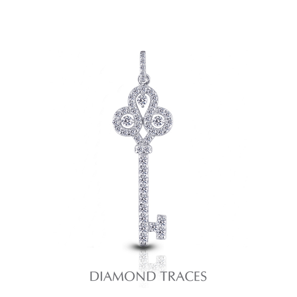 1.89 Carat Total Natural Diamonds 14k White Gold Prong Setting Key Fashion Pendant