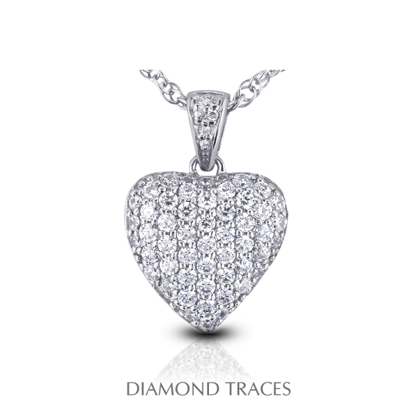 1.21 Carat Total Natural Diamonds 18k White Gold Pave Setting Heart Shape Fashion Pendant