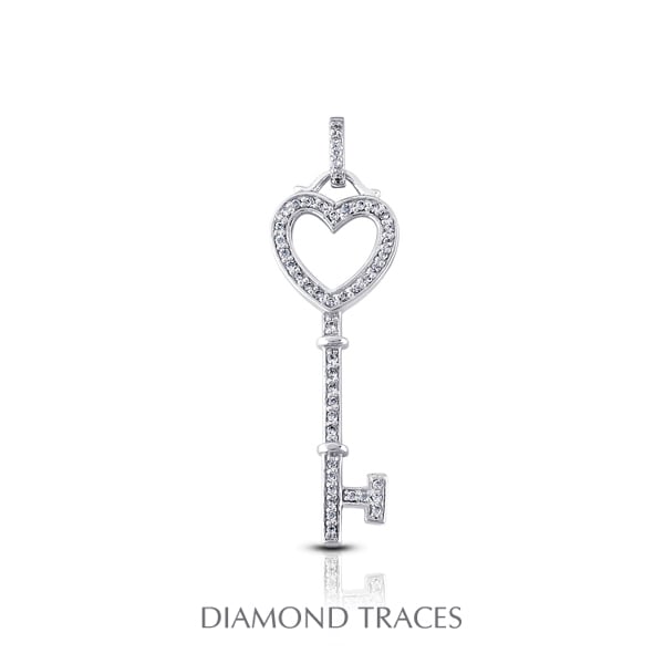 0.37 Carat Total Natural Diamonds 18k White Gold Prong Setting Key Fashion Pendant