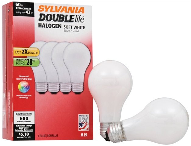 Double Life 43-watt Halogen Bulb Replacement For 60-watt Incandescent Light Bulb, Soft White, 4 Pack