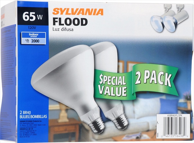 65 Watt Br-40 Flood Light Bulb, 2 Pack