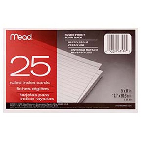 Mead Index Cards Ruled 5 x 8 In. 25 Count Mead Index Cards Ruled 5 x 8 In. 25 Count