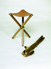 Stool With Seat, Wood And Leather Seat