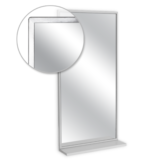 U705-1630 Angle Frame Mirror & Mounted Shelf, Plate Glass Surface - 16 W X 30 H In.