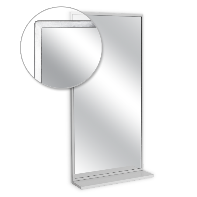 U7058b-1630 Angle Frame Mirror & Mounted Shelf, No. 8 Stainless Steel Surface - 16 W X 30 H In.