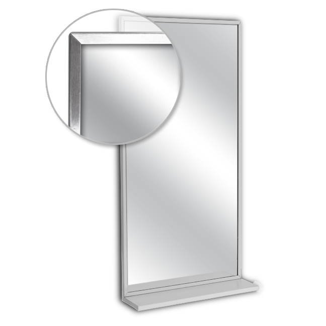 U716-1620 Channel Frame Mirror & Mounted Shelf, Plate Glass Surface - 16 W X 20 H In.