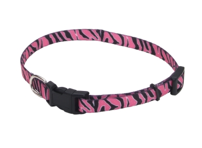 Co62223 8 In. Printed Pattern Adjustable Nylon Collar - Pink Zebra