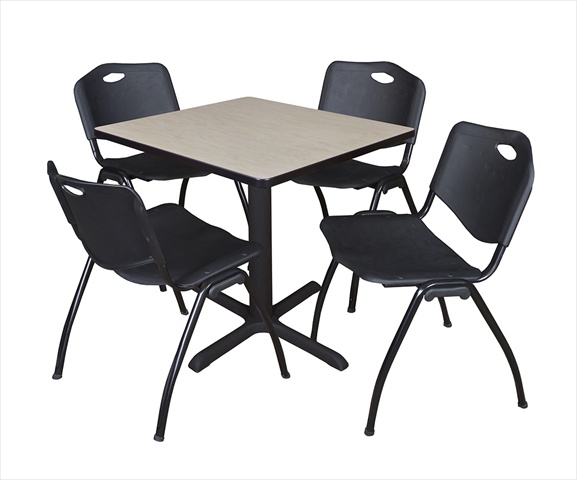 30 In. Square Laminate Table, Maple & Cain Base With 4 Black M Stack Chairs