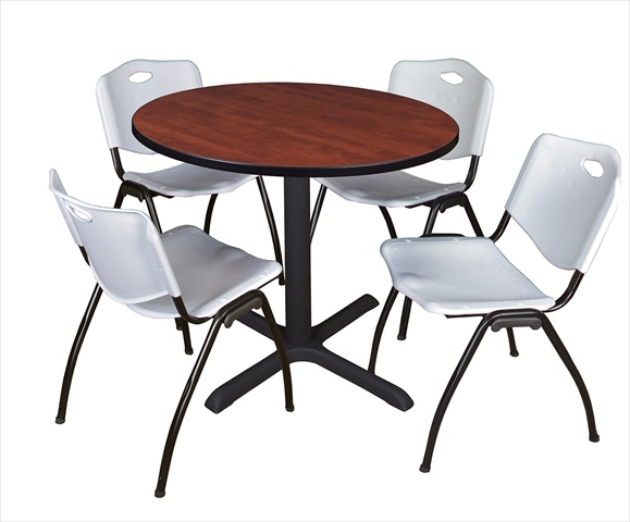 Tb36rndch47gy 36 In. Round Laminate Table, Cherry & Cain Base With 4 Grey M Stack Chairs