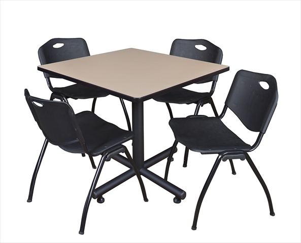 36 In. Square Laminate Table, Beige & Kobe Base With 4 M Stacker Chairs, Black