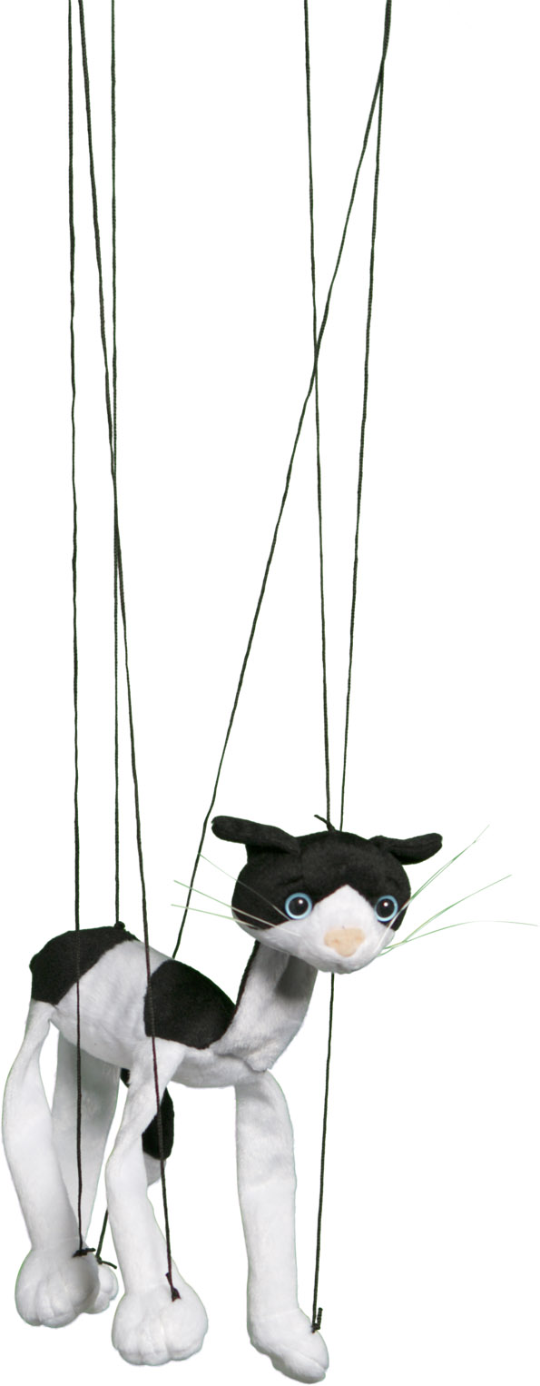 WB376 16 In. Baby Cat - Black White, Marionette Puppet