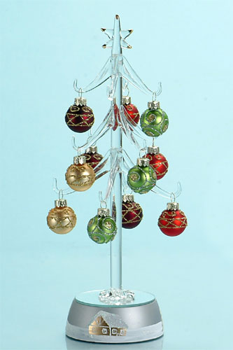 Kwa-904 11.5 In. Light Up Xmas Tree - Red, Bronze & Green Ornaments